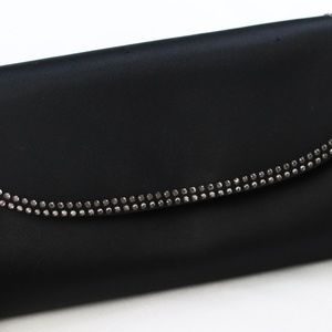Classic black satin clutch with diamonties.
